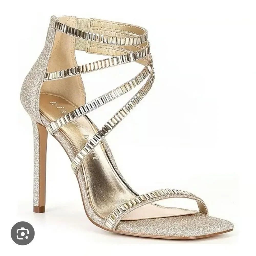 NEW Gianni Bini Gold Metallic Silver Sequin Strappy Heels Size 9